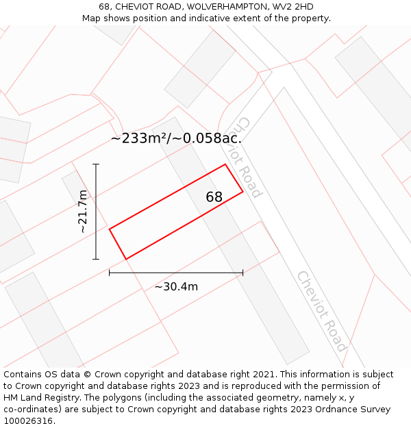 68, CHEVIOT ROAD, WOLVERHAMPTON, WV2 2HD: Plot and title map