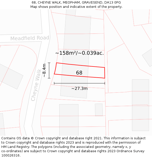 68, CHEYNE WALK, MEOPHAM, GRAVESEND, DA13 0PG: Plot and title map
