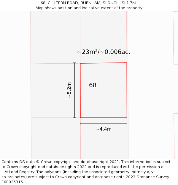 68, CHILTERN ROAD, BURNHAM, SLOUGH, SL1 7NH: Plot and title map