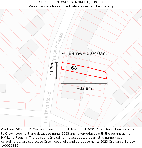 68, CHILTERN ROAD, DUNSTABLE, LU6 1ER: Plot and title map
