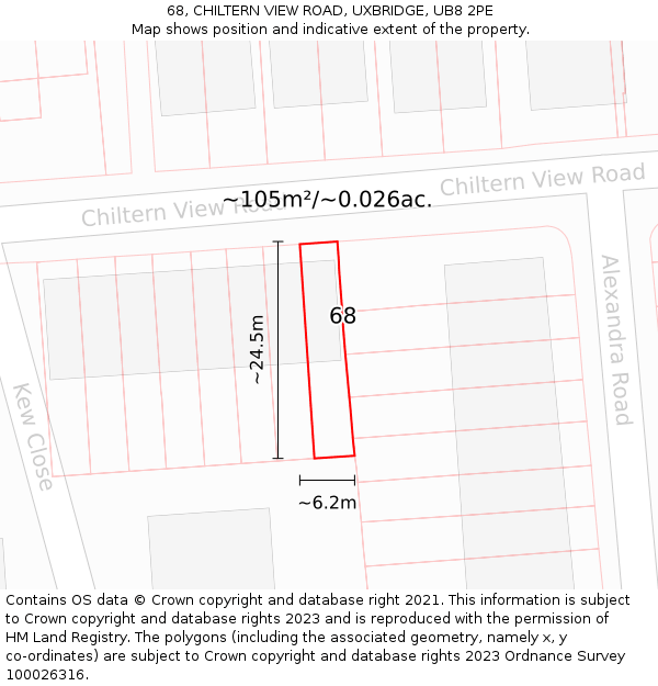 68, CHILTERN VIEW ROAD, UXBRIDGE, UB8 2PE: Plot and title map