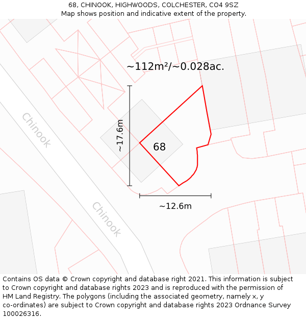 68, CHINOOK, HIGHWOODS, COLCHESTER, CO4 9SZ: Plot and title map