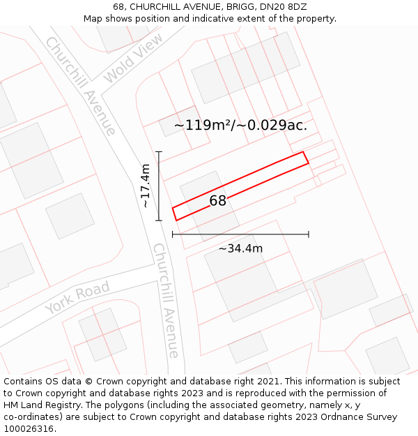 68, CHURCHILL AVENUE, BRIGG, DN20 8DZ: Plot and title map