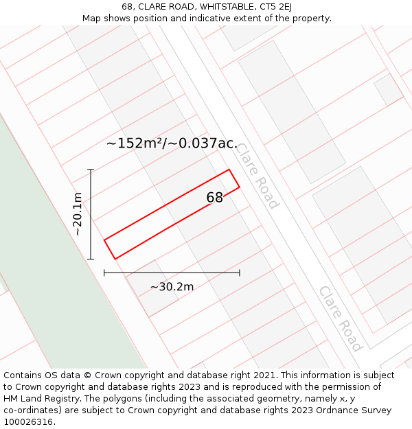 68, CLARE ROAD, WHITSTABLE, CT5 2EJ: Plot and title map