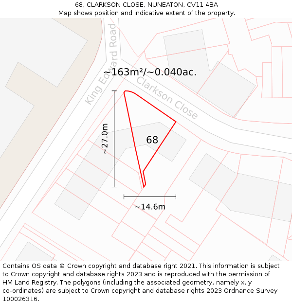 68, CLARKSON CLOSE, NUNEATON, CV11 4BA: Plot and title map
