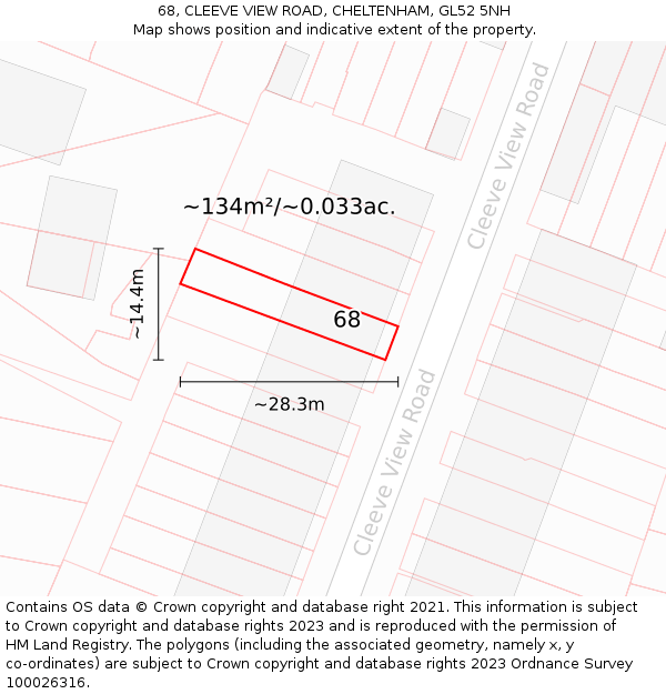 68, CLEEVE VIEW ROAD, CHELTENHAM, GL52 5NH: Plot and title map