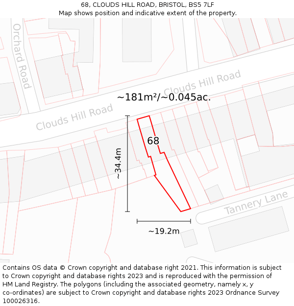 68, CLOUDS HILL ROAD, BRISTOL, BS5 7LF: Plot and title map