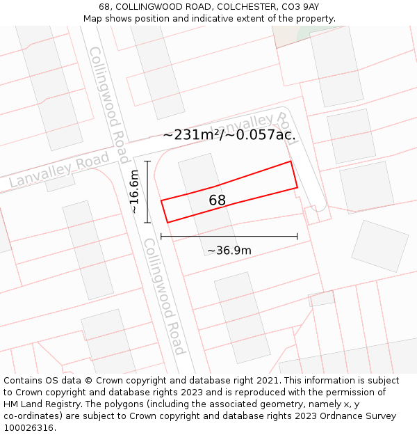 68, COLLINGWOOD ROAD, COLCHESTER, CO3 9AY: Plot and title map