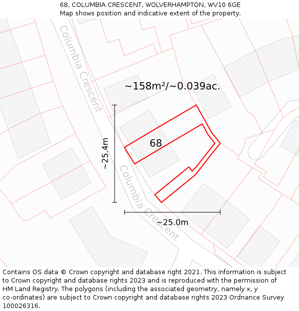 68, COLUMBIA CRESCENT, WOLVERHAMPTON, WV10 6GE: Plot and title map
