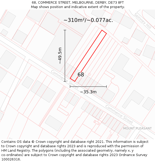 68, COMMERCE STREET, MELBOURNE, DERBY, DE73 8FT: Plot and title map