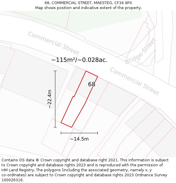 68, COMMERCIAL STREET, MAESTEG, CF34 9PX: Plot and title map
