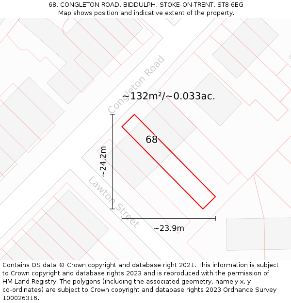 68, CONGLETON ROAD, BIDDULPH, STOKE-ON-TRENT, ST8 6EG: Plot and title map