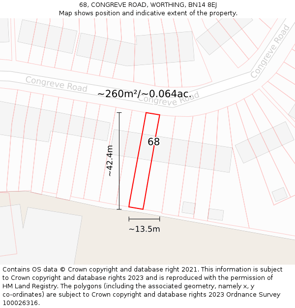 68, CONGREVE ROAD, WORTHING, BN14 8EJ: Plot and title map