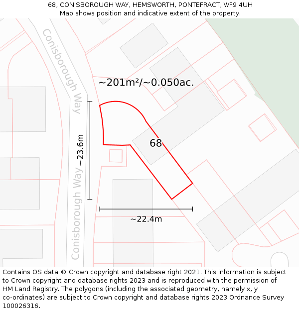 68, CONISBOROUGH WAY, HEMSWORTH, PONTEFRACT, WF9 4UH: Plot and title map