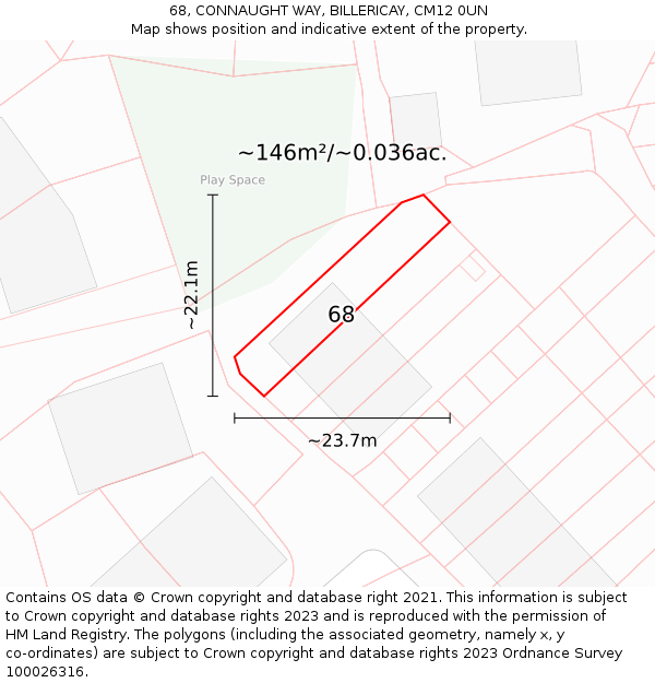 68, CONNAUGHT WAY, BILLERICAY, CM12 0UN: Plot and title map