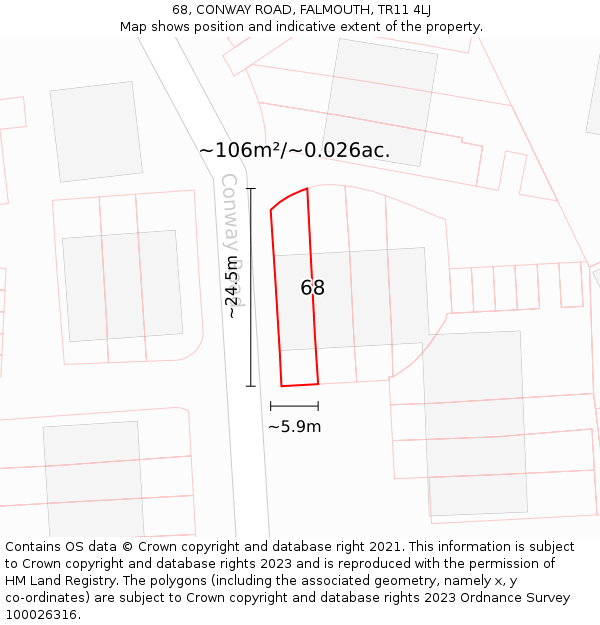 68, CONWAY ROAD, FALMOUTH, TR11 4LJ: Plot and title map