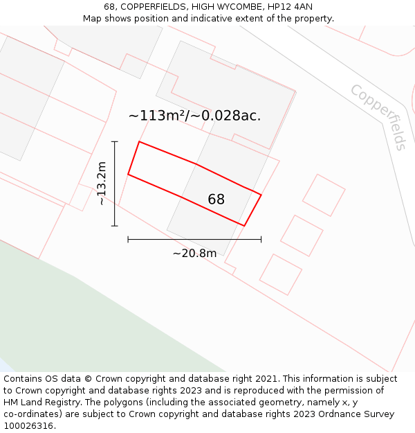 68, COPPERFIELDS, HIGH WYCOMBE, HP12 4AN: Plot and title map