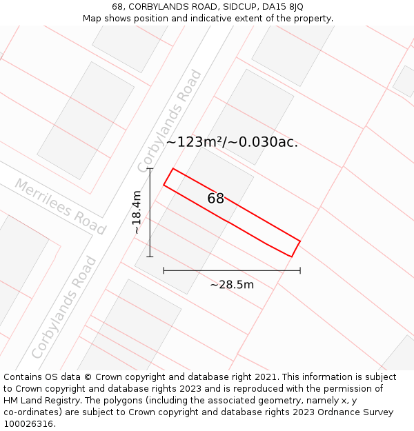 68, CORBYLANDS ROAD, SIDCUP, DA15 8JQ: Plot and title map