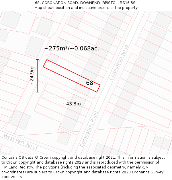 68, CORONATION ROAD, DOWNEND, BRISTOL, BS16 5SL: Plot and title map
