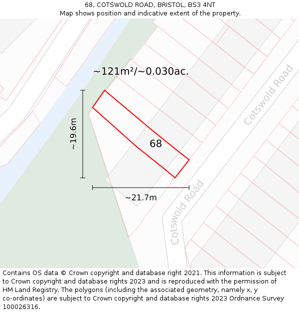 68, COTSWOLD ROAD, BRISTOL, BS3 4NT: Plot and title map