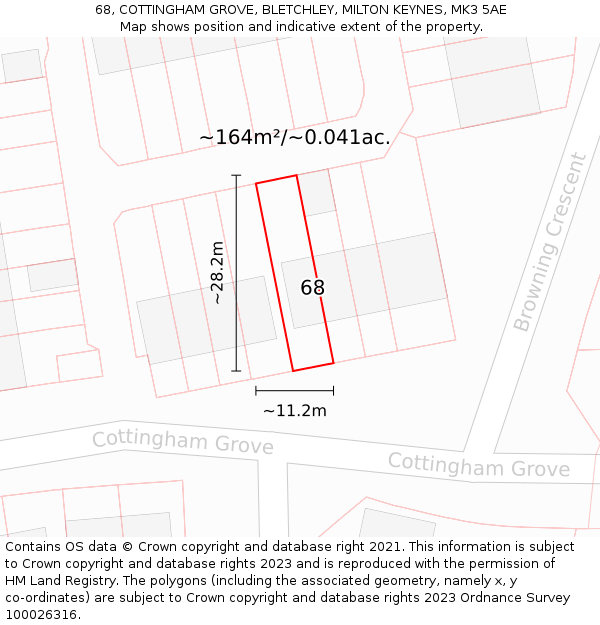 68, COTTINGHAM GROVE, BLETCHLEY, MILTON KEYNES, MK3 5AE: Plot and title map