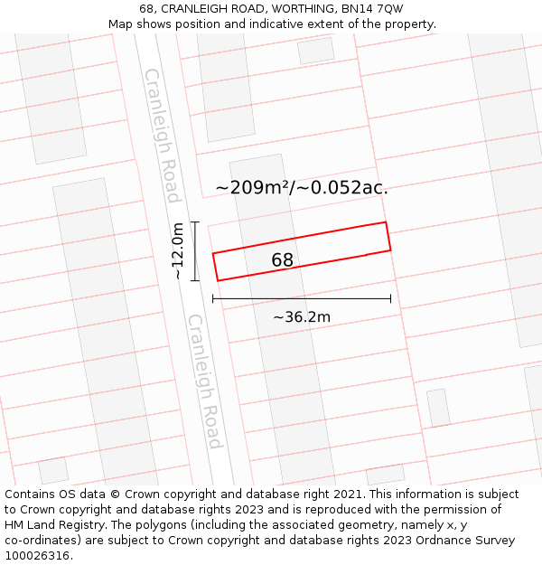 68, CRANLEIGH ROAD, WORTHING, BN14 7QW: Plot and title map