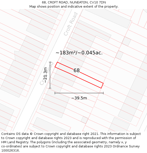 68, CROFT ROAD, NUNEATON, CV10 7DN: Plot and title map