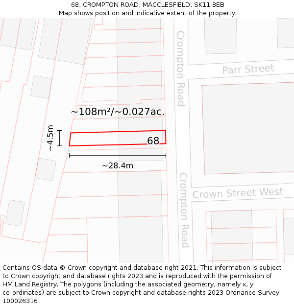 68, CROMPTON ROAD, MACCLESFIELD, SK11 8EB: Plot and title map