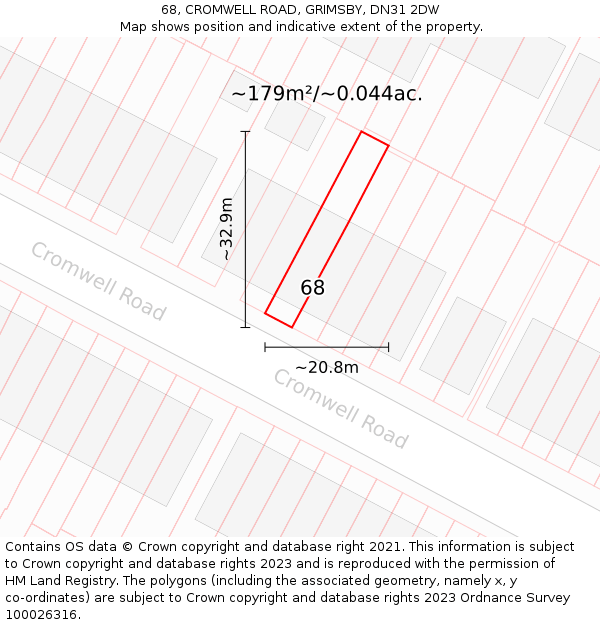 68, CROMWELL ROAD, GRIMSBY, DN31 2DW: Plot and title map