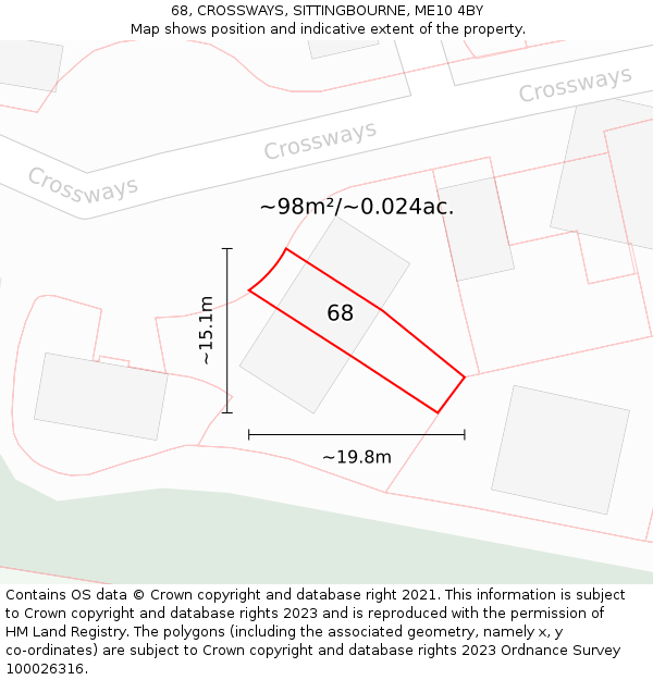 68, CROSSWAYS, SITTINGBOURNE, ME10 4BY: Plot and title map