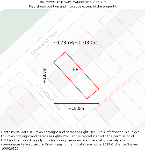 68, CROWLAND WAY, CAMBRIDGE, CB4 2LT: Plot and title map