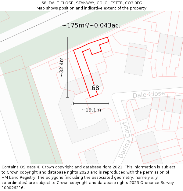 68, DALE CLOSE, STANWAY, COLCHESTER, CO3 0FG: Plot and title map