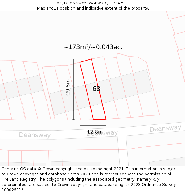 68, DEANSWAY, WARWICK, CV34 5DE: Plot and title map