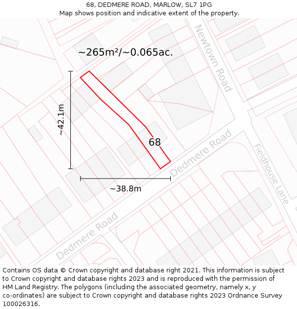 68, DEDMERE ROAD, MARLOW, SL7 1PG: Plot and title map