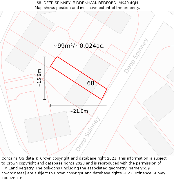 68, DEEP SPINNEY, BIDDENHAM, BEDFORD, MK40 4QH: Plot and title map
