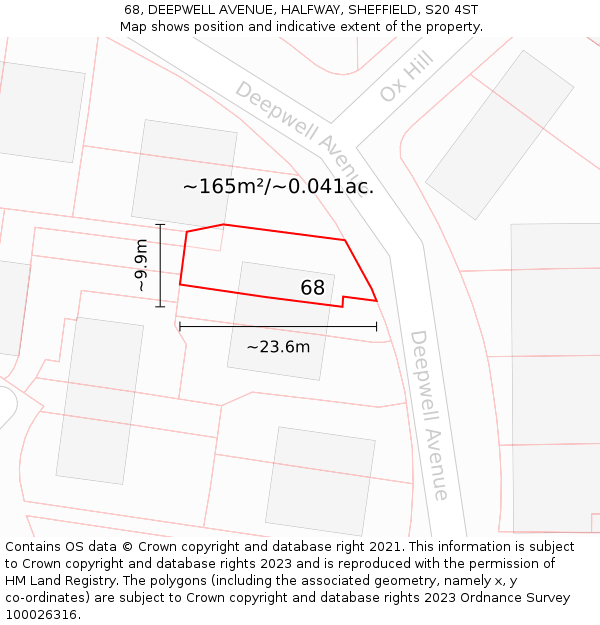 68, DEEPWELL AVENUE, HALFWAY, SHEFFIELD, S20 4ST: Plot and title map