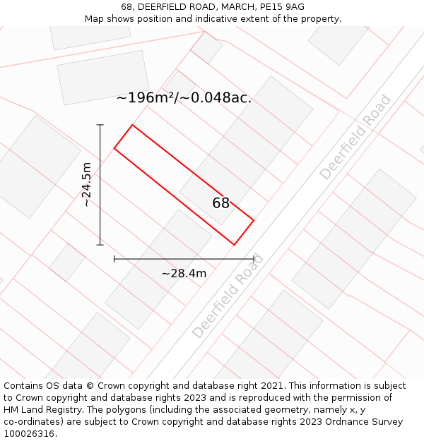68, DEERFIELD ROAD, MARCH, PE15 9AG: Plot and title map