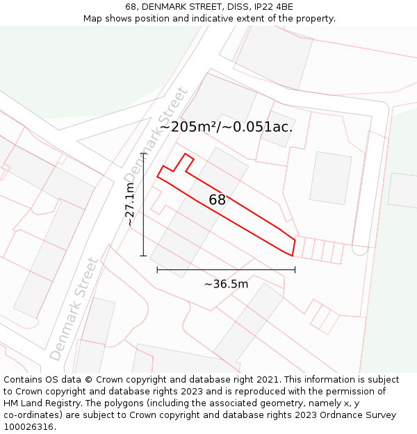 68, DENMARK STREET, DISS, IP22 4BE: Plot and title map