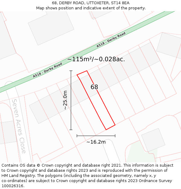 68, DERBY ROAD, UTTOXETER, ST14 8EA: Plot and title map