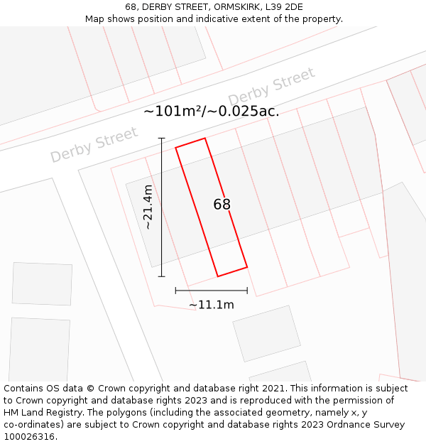 68, DERBY STREET, ORMSKIRK, L39 2DE: Plot and title map