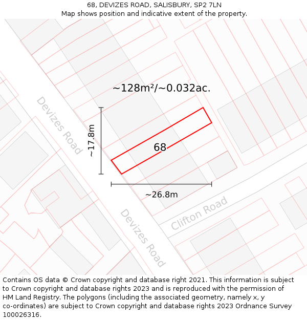 68, DEVIZES ROAD, SALISBURY, SP2 7LN: Plot and title map