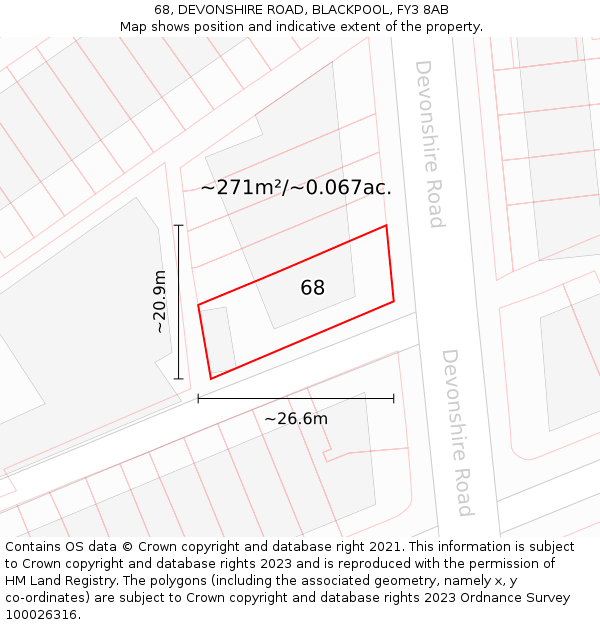 68, DEVONSHIRE ROAD, BLACKPOOL, FY3 8AB: Plot and title map