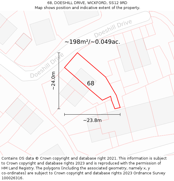 68, DOESHILL DRIVE, WICKFORD, SS12 9RD: Plot and title map