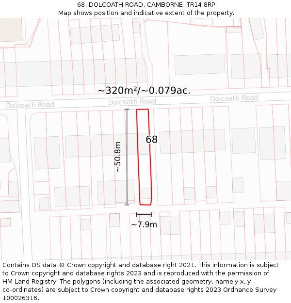 68, DOLCOATH ROAD, CAMBORNE, TR14 8RP: Plot and title map