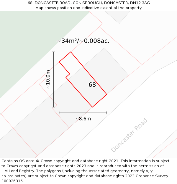 68, DONCASTER ROAD, CONISBROUGH, DONCASTER, DN12 3AG: Plot and title map