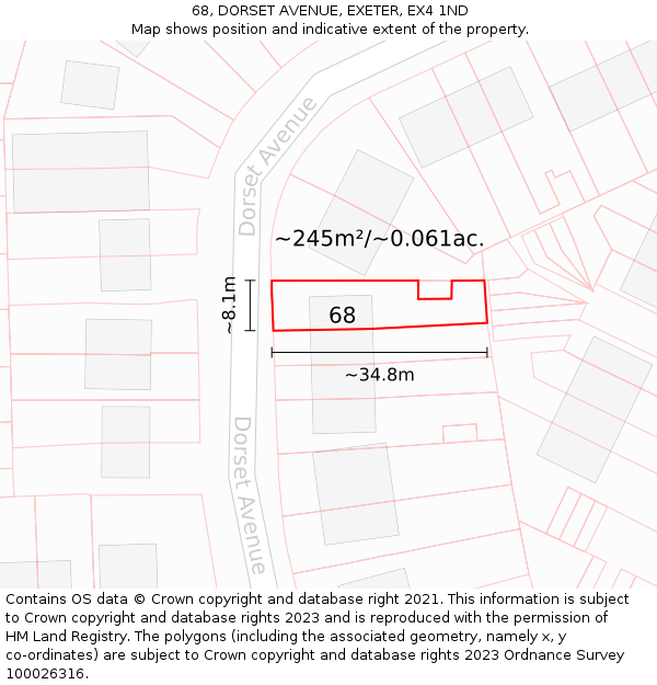 68, DORSET AVENUE, EXETER, EX4 1ND: Plot and title map