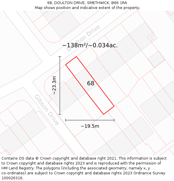 68, DOULTON DRIVE, SMETHWICK, B66 1RA: Plot and title map