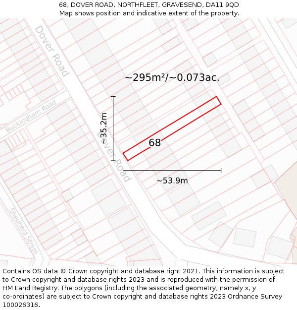 68, DOVER ROAD, NORTHFLEET, GRAVESEND, DA11 9QD: Plot and title map