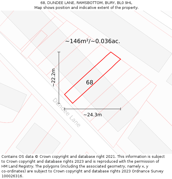 68, DUNDEE LANE, RAMSBOTTOM, BURY, BL0 9HL: Plot and title map