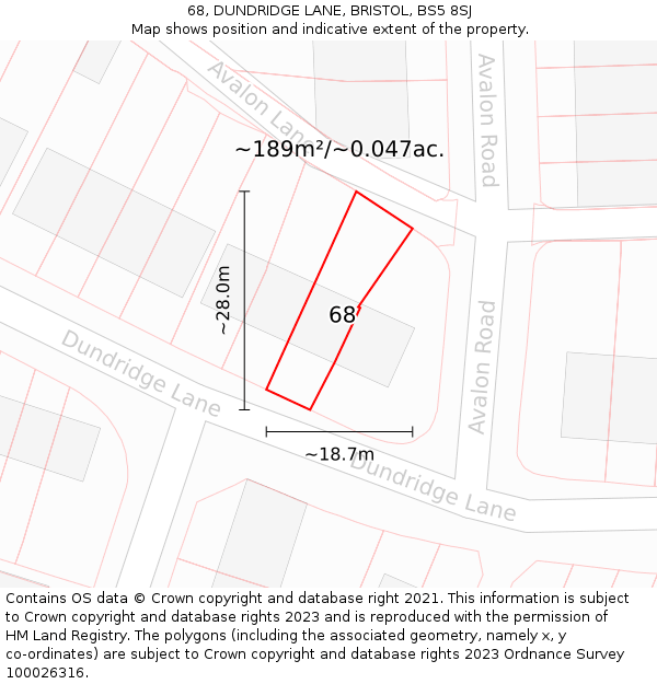 68, DUNDRIDGE LANE, BRISTOL, BS5 8SJ: Plot and title map